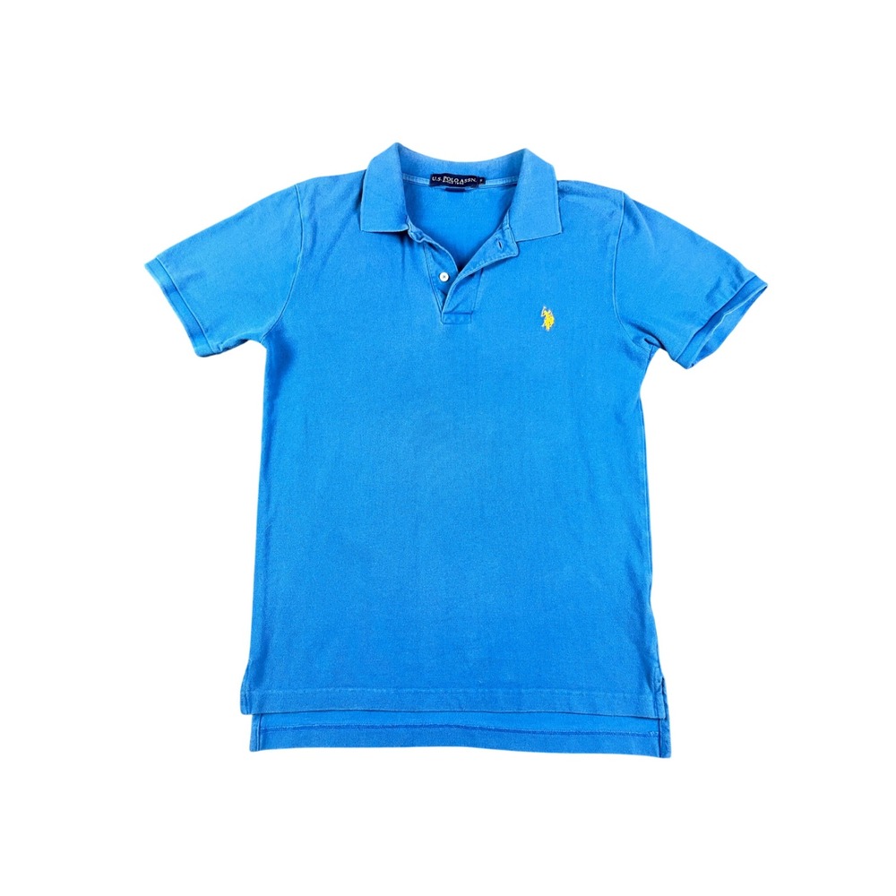 US Polo Assn Mens Small Blue Short Sleeve Pique Polo Shirt Yellow Logo